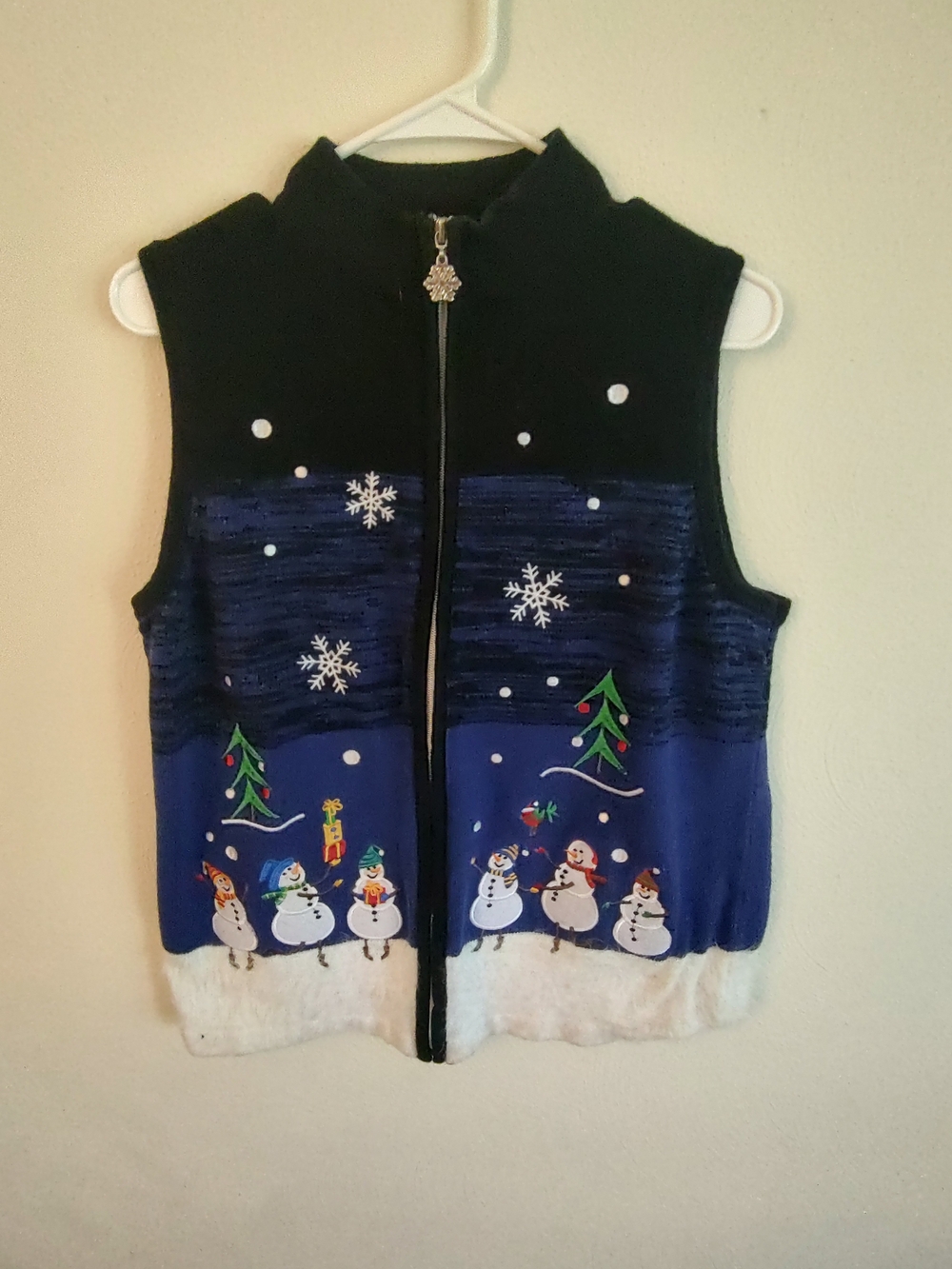 Festive Blue Snowman Holiday Vest Sweater